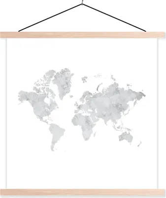 Produktbild von MuchoWow® Textilposter Weltkarte - Marmor - Grau 120x120 cm mit holzfarbenen Rahmen - Textil-Poster