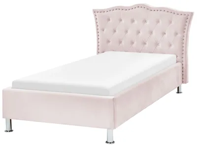 Obrázok produktu pre BELIANI Posteľ ružová zamatové čalúnenie 90 x 200 cm prešívané čelo s gombíkmi moderný glamour štýl spálňa