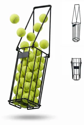 Produktbild von Relaxdays Tennis Korb, klappbare Griffe, Metall, HxBxT: 40,5 x 14 x 14 cm, Tennisballkorb, Tennisball Sammler, schwarz