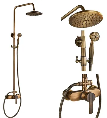 Immagine prodotto di Miscelatore per doccia, finitura in ottone anticato, design a due manopole, stile antico