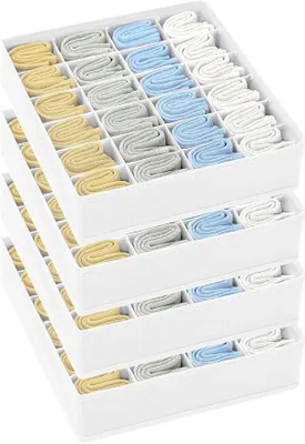 Produktbild von PolkaHome® Wäsche-Organizer 24 Fächer – Schubladen-Organizer für Socken, Unterwäsche & Krawatten, faltbar, 4er Set, Weiß