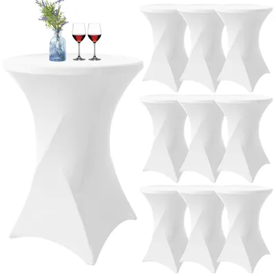 Obrázek produktu pro Sada 10 bílých elastických ubrusů na stojací stoly, vhodné pro bistrotové stoly o průměru 80-85 cm
