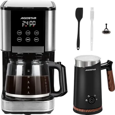 Produktbild von Aigostar - Filterkaffeemaschine 1000W, 1,5L Wassertank/ 4 in 1 Milchaufschäumer Elektrisch 500W