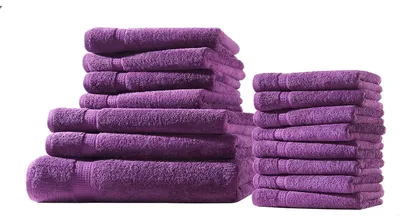 Produktbild von XXL-Set 15tlg Frotteetücher Elegance 100% Baumwolle 500 gsm Gästetücher Handtücher Duschtücher Badetücher aubergine