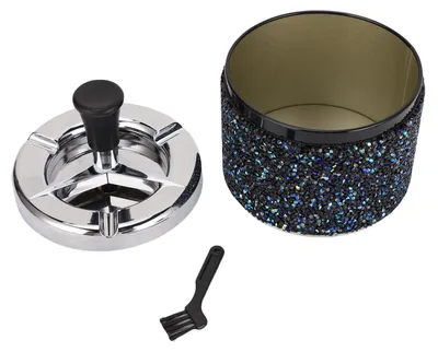 Image de Mini poubelle avec couvercle amovible, strass décoratifs, récipient de rangement en acier inoxydable pour la maison, la voiture ou le bureau, strass noirs