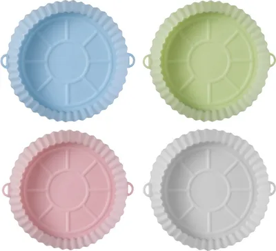 Produktbild von 4X Wiederverwendbar Silikon Air Fryer Pad Tablett  Runde Silikon Isoliereinlage Speiseteller, Backform aus Silikon für Heißluftfritteuse