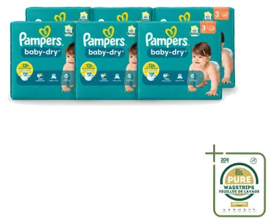 Obrázek produktu pro 6 kusů plen Pampers Baby-Dry, velikost 3 (6-10 kg) – balení