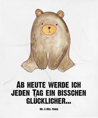 Produktbild von Mr. & Mrs. Panda Kuscheldecke Bär sitzend - Weiß - Geschenk, Bettdecke, Plaid, Tagesdecke, Sofaüberwurf, Sofadecke, Teddy, Wohndecke