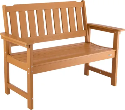 Produktbild von Gartenbank für 2-3 Personen, 128 cm, 363 kg Tragkraft, wetterfester Kunststoffrahmen mit Rückenlehne und breiten Armlehnen