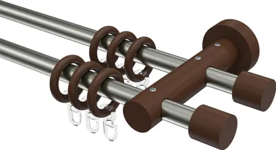 Produktbild von Interdeco Gardinenstange / Vorhangstange Edelstahl / Nussbaum lackiert, Typ Adrian Pin (Kappe), 16 mm Ø 2-läufig, 100 cm