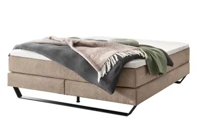Produktbild von HASENA Raumspar Boxspringbett Julieta sand Fußkufe schwarz 140x200 : Topper - Glamour Top (soft)