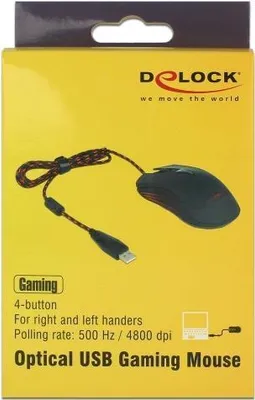 Obrázek produktu pro DeLOCK 12531, Pro praváky i leváky, Optický, USB Typ-A, 4800 DPI, Černá, Červená