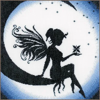 Kreuzstich-Set Fee auf dem Mond, 24 x 24 cm, DIY