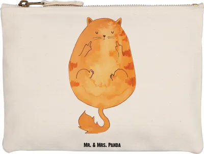Produktbild von Mr. & Mrs. Panda Schlampermäppchen Katze Mittelfinger Grösse XL Große - Weiß - Geschenk, kosmetiktäschchen, Federmappe, Kosmetiktasche, Cats, Cat, Genervt, Kulturbeutel