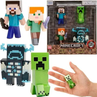 Produktbild von Minecraft Metall Mini Figuren Set, Steve Alex Creeper Warden, 6 cm, JADA Toys