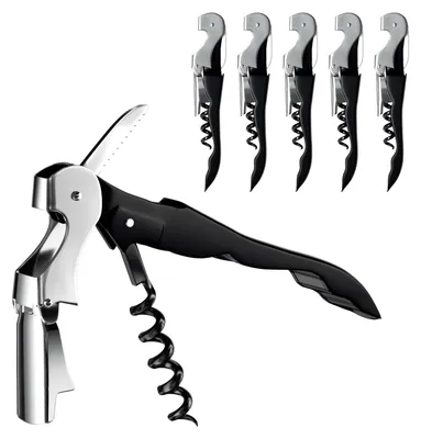 6er-Set Korkenzieher, 3-in-1 Weinflaschenöffner mit Folienabschneider, schwarz