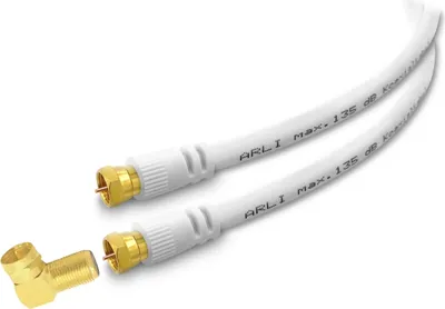 Produktbild von 10m ARLI HD Sat Doppel Winkel Anschlusskabel weiß max. 135 dB 5-fach geschirmt | vergoldete F-Stecker & Winkeladapter | DVB-S2 DVB-T2 4K 8K