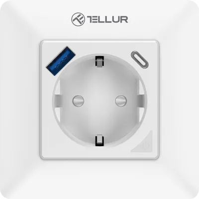 Produktbild von Tellur Smart WiFi-Wandstecker, 3600 W, 16 A, PD20 W, USB 18 W, Energiemessung, weiß