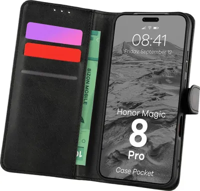 Produktbild von Handyhülle mit Klappe für Honor Magic8 Pro, Bizon Case Pocket, Schwarz