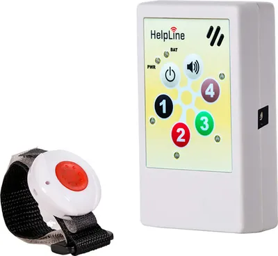 Produktbild von Original HelpLine 2.0 Funknotruf-Set mit Armband-Sender – Sicheres Pflegeruf-System mit aktiver Quittierung