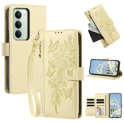 Image de Étui pour Xiaomi Redmi 15 5G/4G, étui en cuirPolyuréthanede type portefeuille avec compartiments, support pour cartes et dragonne, couleur jaune