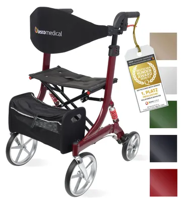 Produktbild von Leichtgewicht Rollator SPRING - Gehhilfe mit Komfort-Federung - höhenverstellbar & faltbar - Modell L Bordeauxrot - Bescomedical