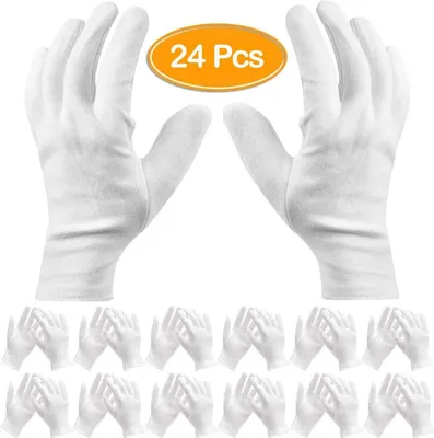Produktbild von Für trockene Hände & Ekzeme, Schmuck Check 24er Pack weiße Baumwollhandschuhe Arbeitshandschuhe Kosmetik feuchtigkeitsspendende Handschuhe,
