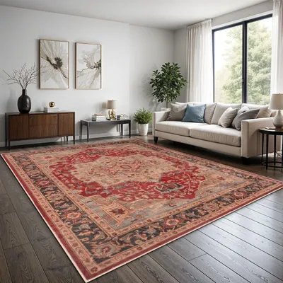 Produktbild von TT Home Boho Vintage Teppich Wohnzimmer Kurzflor – Retro Design, rutschfest & pflegeleicht, modern für Esszimmer & Flur Waschbar Größe 200x280 cm