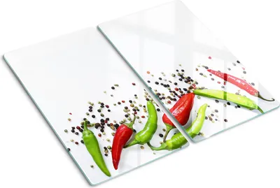 Obrázek produktu pro Kryt varné desky – Kryt na indukční desku – Ochranná skleněná deska – 2x30x52 cm– Skleněné ochranné desky na sporák –Tvrzené sklo –Chilli papričky