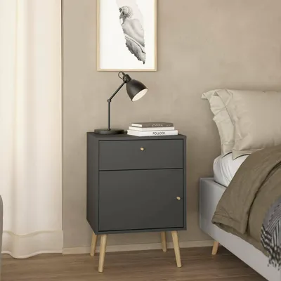 Image de Aïeux - Table de nuit, 50x39x72h cm Gris, une Étagère