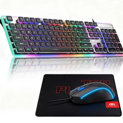 Produktbild von Tastatur Maus Set mit RGB-Beleuchtung, 104 Tasten, Membran-Tastatur, Gaming-Maus 3200 DPI, USB, Schwarz