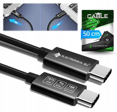 Zdjęcie produktu dla Szybki kabel do transmisji Thunderbolt 5 INTEL chip 240W 50cm