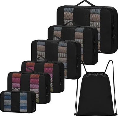 Produktbild von Famanu Packing Cubes Set für Reisen - Wasserdichte Kompressionsorganizer - Schwarz