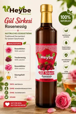 Produktbild von Heybe Rosen Essig 500 ml – Natürlich fermentierter Blütenessig