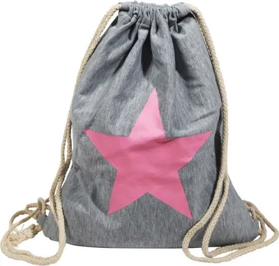 Produktbild von Turnbeutel Hipster Jutebeutel Sportbeutel Jute Rucksack Tasche grau Stern pink