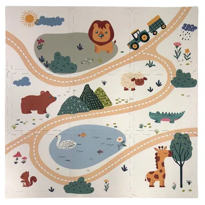 Immagine prodotto di Tappetino educativo 90x90, composto da 9 pezzi di puzzle in schiuma spessa, Humbi, tema animali della savana