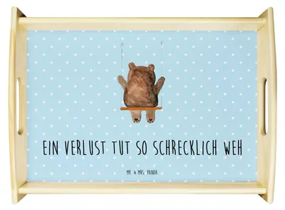 Produktbild von Mr. & Mrs. Panda Holztablett Bär Schaukel - Blau Pastell - Geschenk, Teddy, Tablett, aus holz, couchtablett, Serviertablett, sofatablett