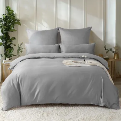 Immagine prodotto di Set di lenzuola 135x200 cm, cotone satinato, grigio chiaro, 4 pezzi