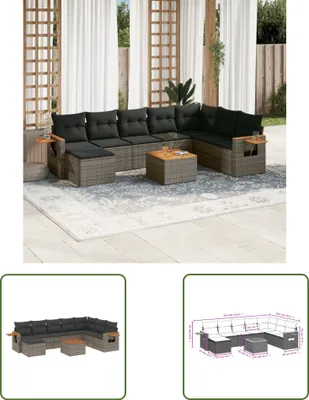 Produktbild von The Living Store 9-tlg. Garten-Sofagarnitur mit Kissen Grau Poly Rattan