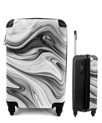 Produktbild von MuchoWow® Koffer Handgepäck Trolley Rollkoffer Kleine Reisekoffer mit 4 Rollen - Marmor - Muster - Grau - Marmoroptik - Schwarz - Cabin Size < 55x40x23 cm & 55x40x20 cm - Fotokoffer - Kabinenkoffer - Boardgepäck - Reise-Box - Reisekoffer - Reisegepäck - Koffer mit Bild - Trolley für Kinder