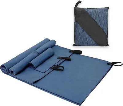 Produktbild von Famanu Mikrofaser Handtuch - Schnell trocknendes Camping Handtuch Set in 3 Größen - Blau