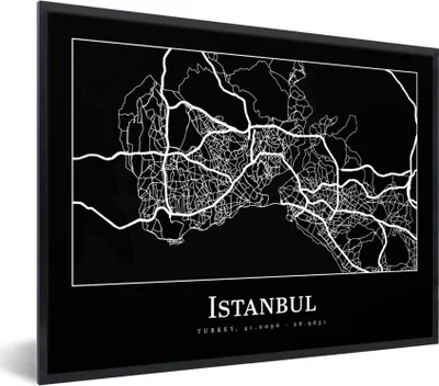 Produktbild von MuchoWow® Gerahmtes Poster Stadtplan - Istanbul - Karte 40x30 cm - Poster mit Schwarzem Bilderrahmen Wandposter Rahmen Foto Bilder - Kunstposter - Wanddekorationen