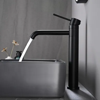 Obrázok produktu pre Umývadlová batéria, čierna, matná, otočná o 360°, výška výtoku 204 mm, keramická kartuša