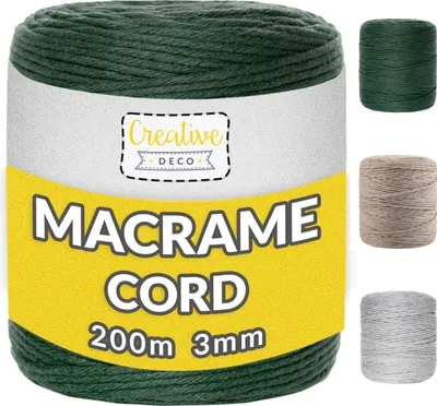 Zdjęcie produktu dla Creative Deco Sznurek do makramy 2-3 mm 200 m| Ciemny Zielony |mocny sznurek na szpulce | idealny do dekoracji,  rękodzieła, pakowania prezentów