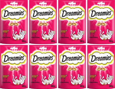 Produktbild von Dreamies Classic Katzensnacks mit Rindfleisch - fabelhafte Knuspertüten mit weicher Füllung - 8 x 60 g
