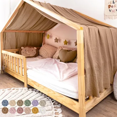 Produktbild von Musselin Hausbett Himmel Kinderzimmer Baumwolle mit Gold