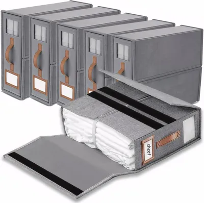 Productafbeelding van Beddengoed Organizer - Set van 6 - Linnen laken opbergdoos voor king size - Opvouwbare kast organizer met venster
