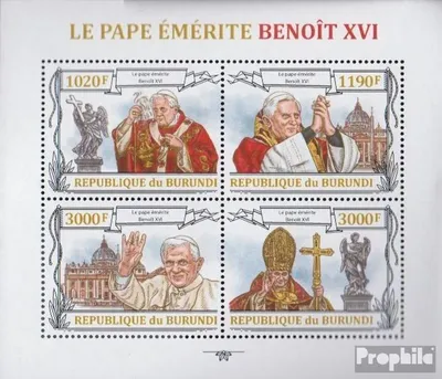 Produktbild von Briefmarken Burundi 2013 Mi 3148-3151 Kleinbogen (kompl.Ausg.) postfrisch Papst Benedikt XVI.