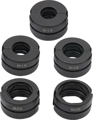 Zdjęcie produktu dla Zestaw 5 szczęk zaciskowych - matryce do szczypiec zaciskowych - M12/M15/M18/M22/M28 - średnica wewnętrzna 12-28 mm - stal 40Cr - czarny