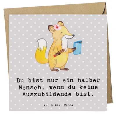 Produktbild von Mr. & Mrs. Panda Grußkarte Auszubildende Herz - Grau Pastell - Geschenk, Lustig, doppelkarte, Abschlussprüfung, Klappkarte, faltkarte, Witzig, Spruch, Glückwunschkarte